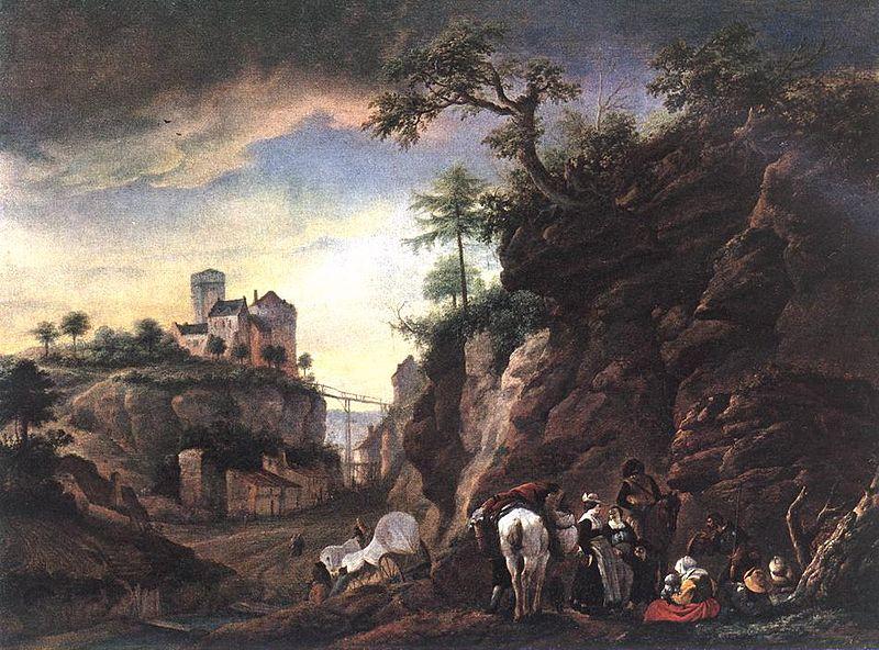Philips Wouwerman Rocky Landscape with resting Travellers France oil painting art